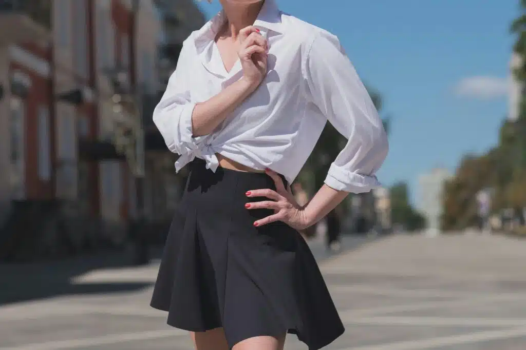 a woman in a skirt