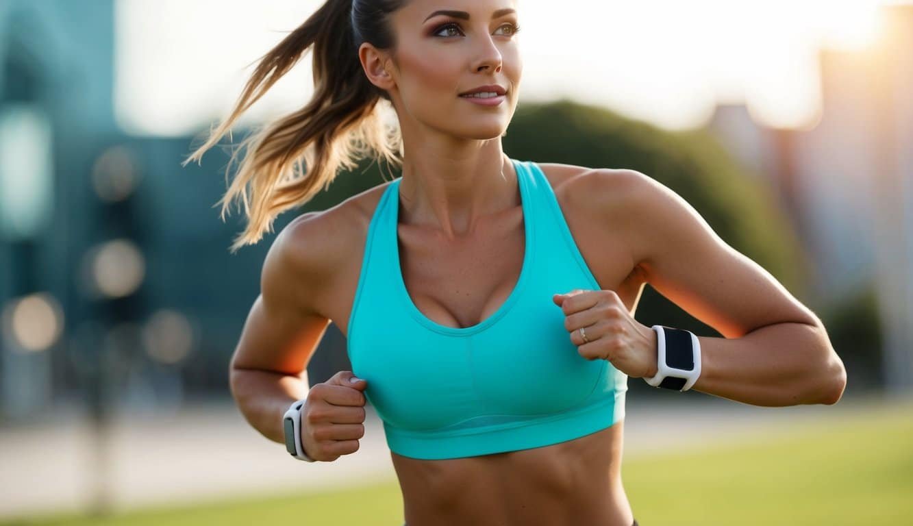 Una mujer que lleva un sujetador deportivo mientras hace ejercicio al aire libre