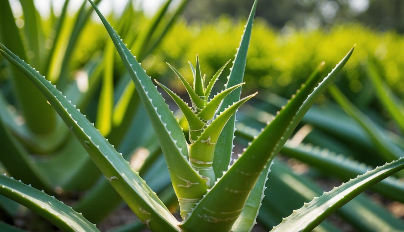 Planta de aloe vera siendo cosechada y procesada en gel y jugo para la desintoxicación natural